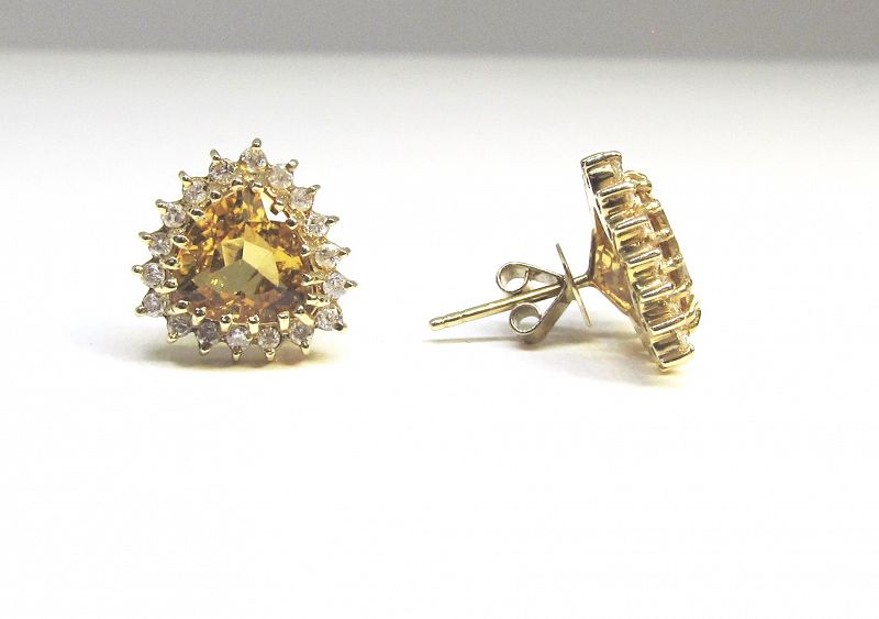 Citrine and Diamond 14Kt Gold Earrings