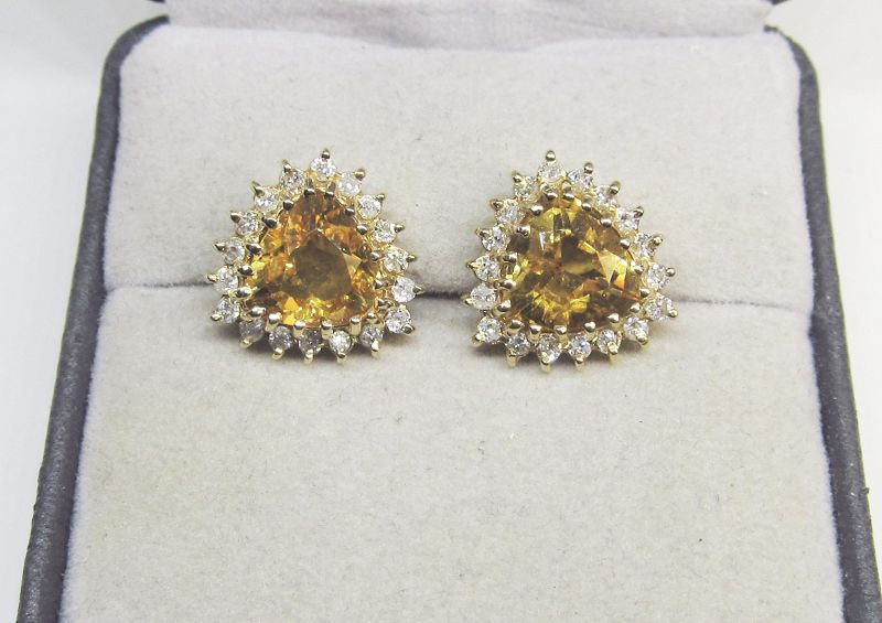 Citrine and Diamond 14Kt Gold Earrings