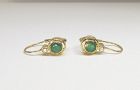 Emerald and Diamond 14Kt yellow Gold European Back Earrings