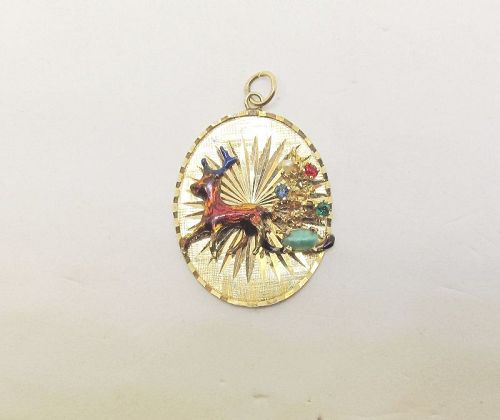 Vintage Enameled Christmas Charm/Pendant 14Kt Yellow Gold