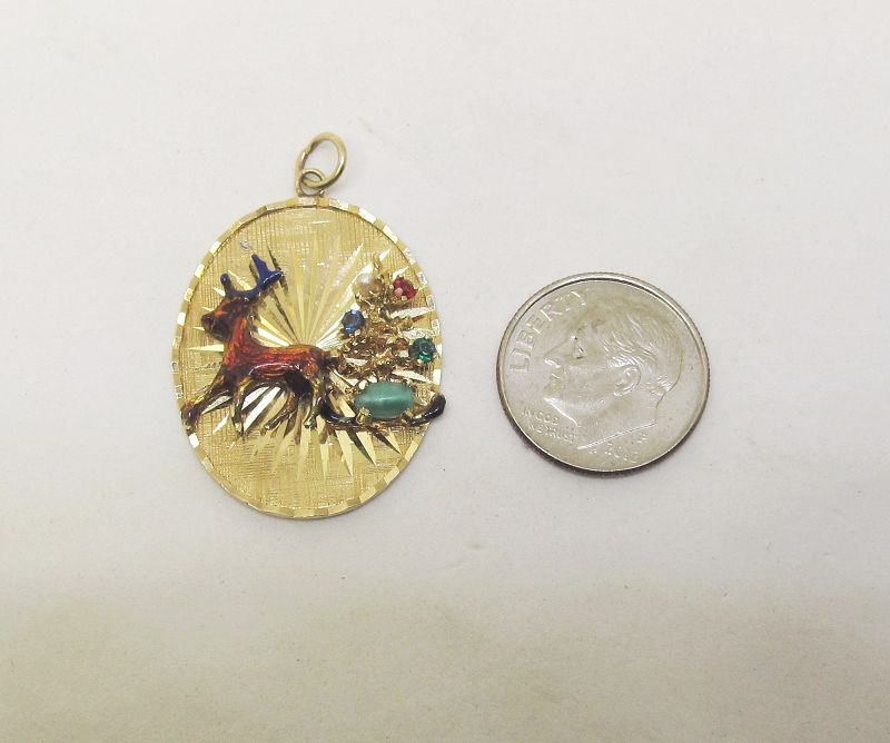 Vintage Enameled Christmas Charm/Pendant 14Kt Yellow Gold