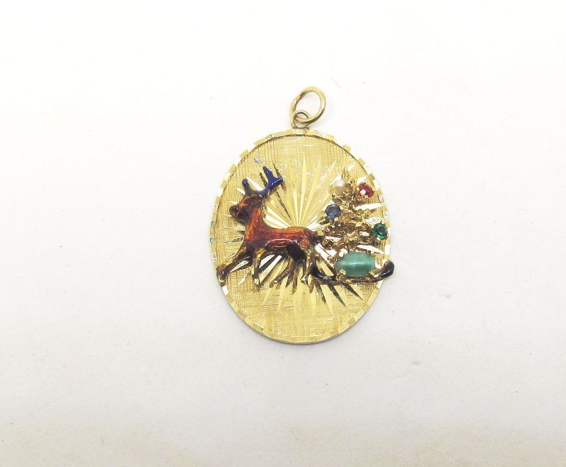 Vintage Enameled Christmas Charm/Pendant 14Kt Yellow Gold