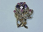 14Kt gold amethyst and ruby retro broach