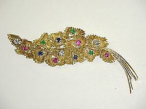 1960'S 18KtGOLD DIAMOND, RUBY, EMERALD, SAPPHIRE BROOCH