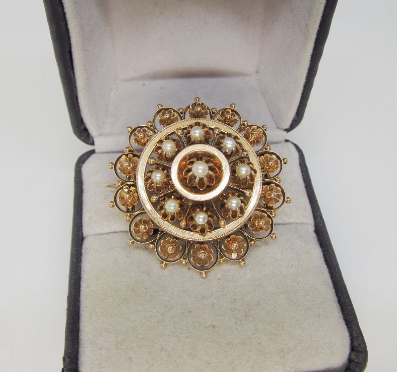 Victorian 14Kt Gold and Seed Pearl Broach