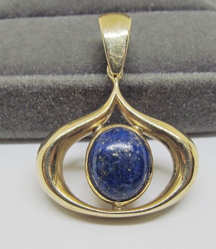 Modern 14Kt Gold and Lapis Pendant