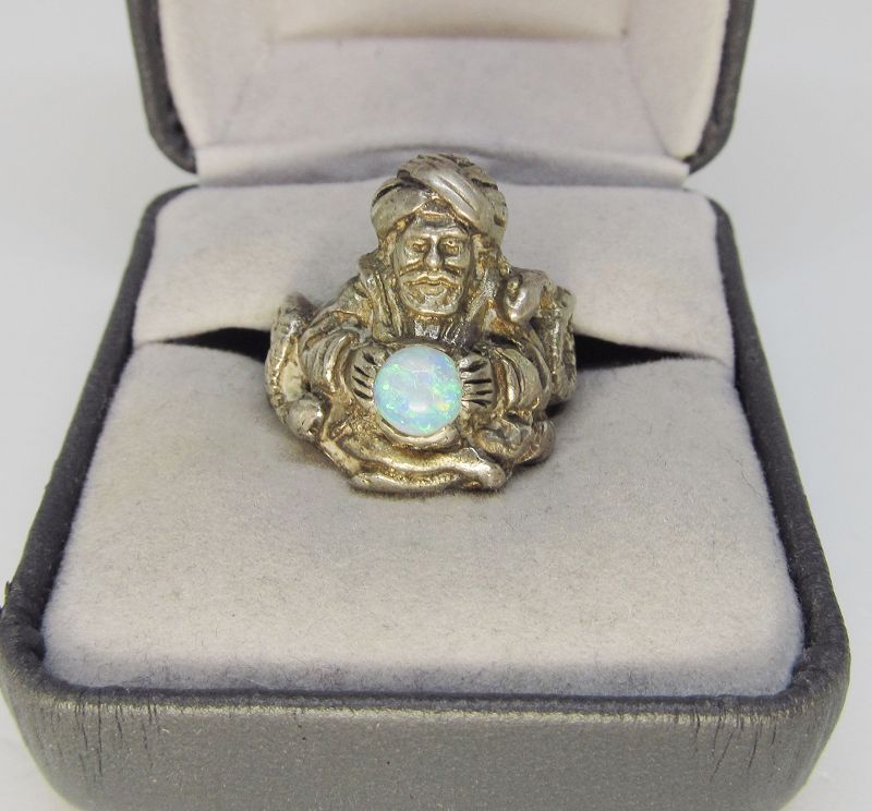 Figural Sterling Silver and Opal Ring with Snakes