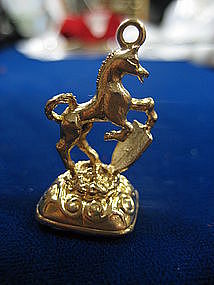 9 kt English Horse and Crest Gold Watch Fob with Onyx