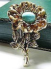 Tiffany & Co. Flower Pin in 18 Kt Gold and Turquoise
