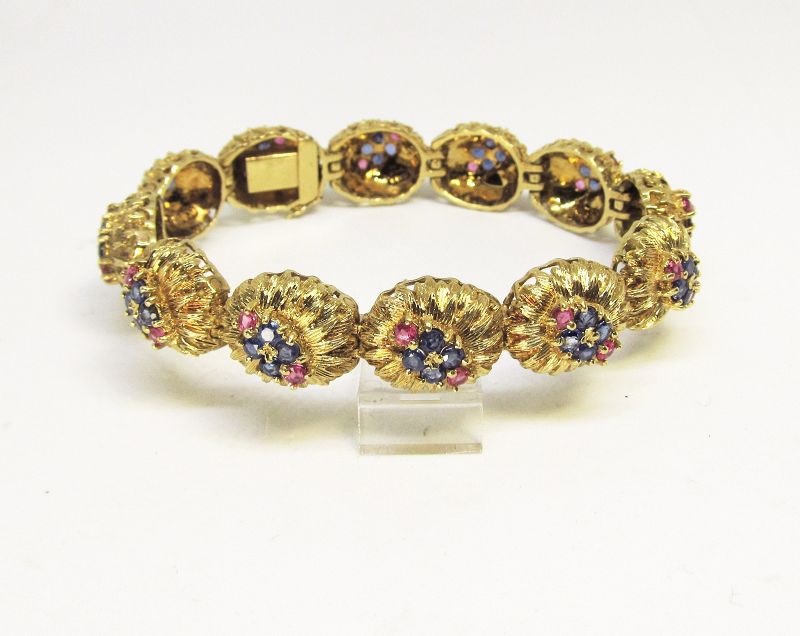 Ruby and Sapphire Bracelet 1960's 18 Kt Gold,