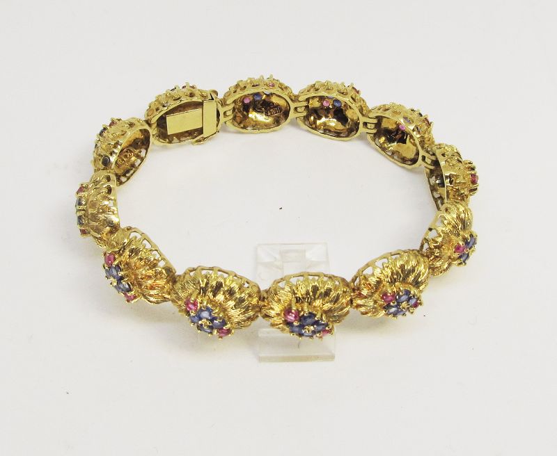 Ruby and Sapphire Bracelet 1960's 18 Kt Gold,