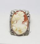 1920's Oval Shell Cameo Brooch in 14Kt Gold Frame