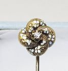 Victorian 14 Karat Yellow Gold Enamel Stick Pin with Diamond