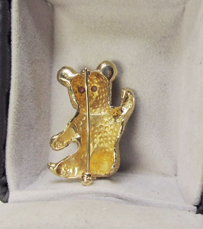 14Kt Yellow Gold Teddy Bear Broach with Ruby Eyes