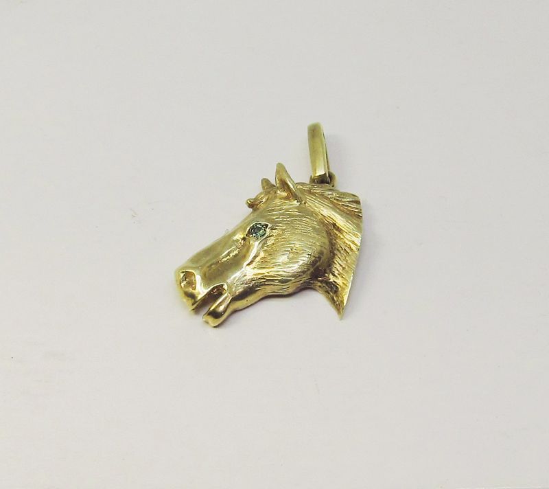 Horse Head Pendant with Green Diamond Eye