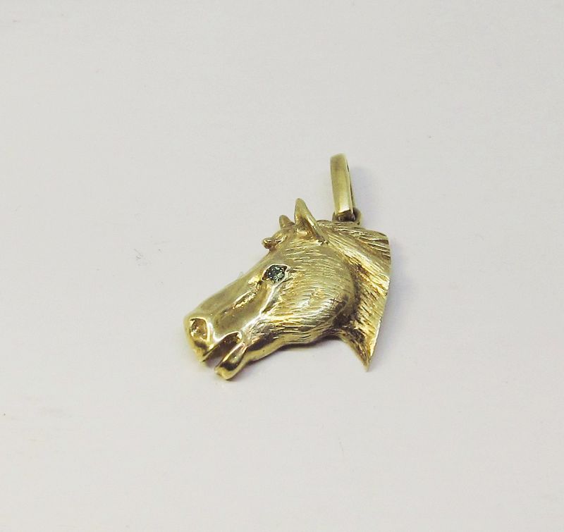 Horse Head Pendant with Green Diamond Eye