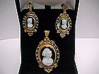 Victorian Stone Cameo Earrings and Pin / Pendant Set