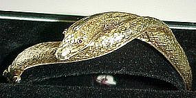 1960's Gold Snake Bangle Bracelet with Ruby Eyes