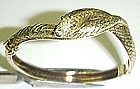 1960's Gold Snake Bangle Bracelet with Ruby Eyes