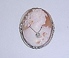 14Kt White Gold Filigree Shell Cameo from the 1920's