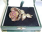 18Kt Gold and Ruby Flower Broach with Movable Parts