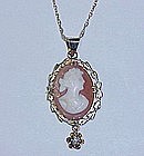 Shell Cameo Pendant in 14Kt Gold Frame with a Diamond