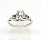 Diamond Engagement Ring 18Kt White Gold Filigree with Sapphires
