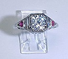 1920'S 18Kt White Gold Diamond and Ruby Ring