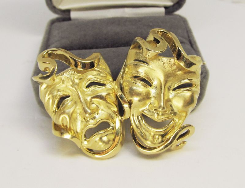 18Kt Gold Comedy and Tragedy Broach