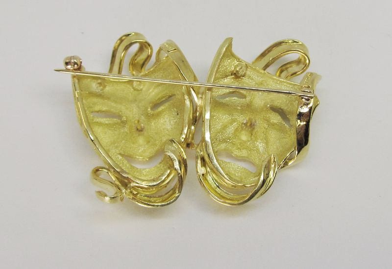 18Kt Gold Comedy and Tragedy Broach