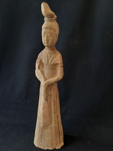 A Chinese Lady Pottery Figurine，Tang Dynasty