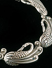 MARGOT de TAXCO MEXICAN SILVER REPOUSSE SWANS BRACELET