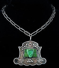 OLD TAXCO MEXICAN 960 SILVER JADE PENDANT NECKLACE