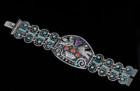 CECILIA MATLesque JEWELED MEXICAN SILVER DOVES BRACELET
