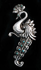 BIG MEXICAN SILVER and TURQUOISE PEACOCK PIN/BROOCH