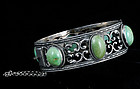 OLD PERUZZI SILVER and TURQUOISE HINGED BRACELET