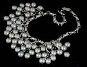 STUPENDOUS and HEAVY MEXICAN SILVER BIB NECKLACE