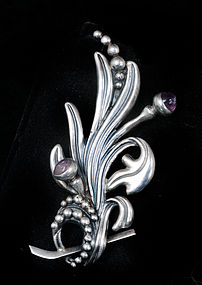 MARGOT de TAXCO PIN BROOCH MEXICAN SILVER AMETHYST