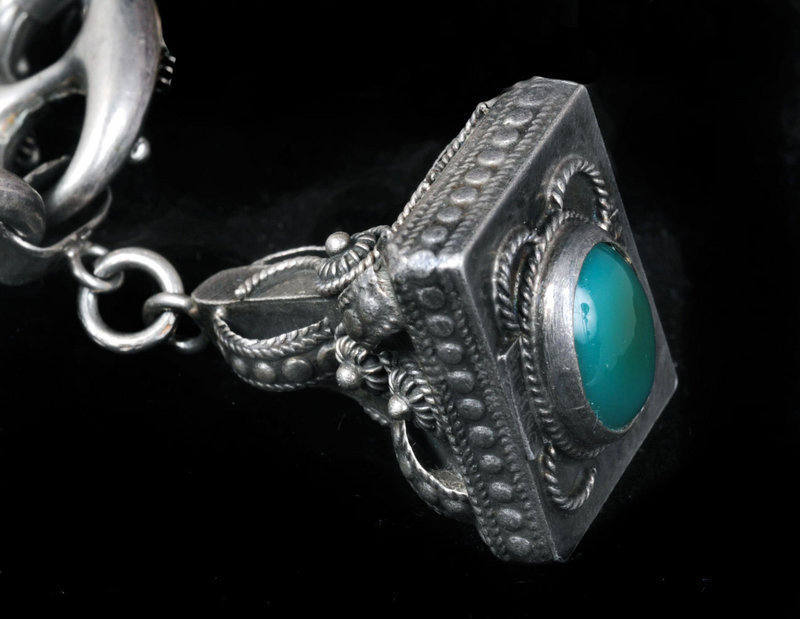 DECO ETRUSCAN SILVER CHRYSOPRASE 5 FOB CHARM BRACELET