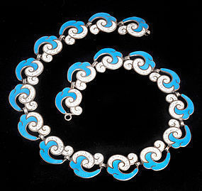 MARGOT de TAXCO MEXICAN SILVER ENAMEL WAVES NECKLACE