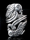Vintage MEXICAN SILVER KOI FISH REPOUSSE By PASS RING