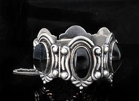 ANTON MEXICAN SILVER and ONYX REPOUSSE BRACELET