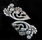 HUGE SUPERB MEXICAN SILVER REPOUSSE BY PASS RING