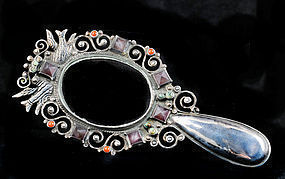 MATL-esque MEXICAN SILVER Doves JEWELED hand MIRROR