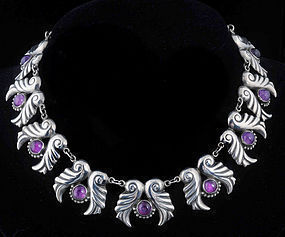 GORGEOUS AEM MEXICAN SILVER AMETHYST NECKLACE