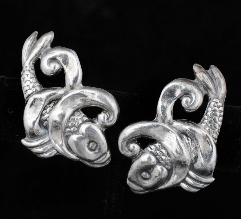 ANTONIO REINA MEXICAN SILVER REPOUSSE KOI FISH EARRINGS