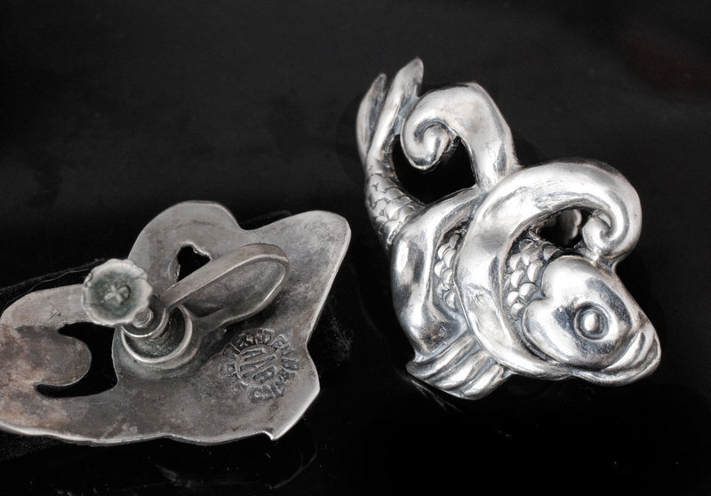 ANTONIO REINA MEXICAN SILVER REPOUSSE KOI FISH EARRINGS