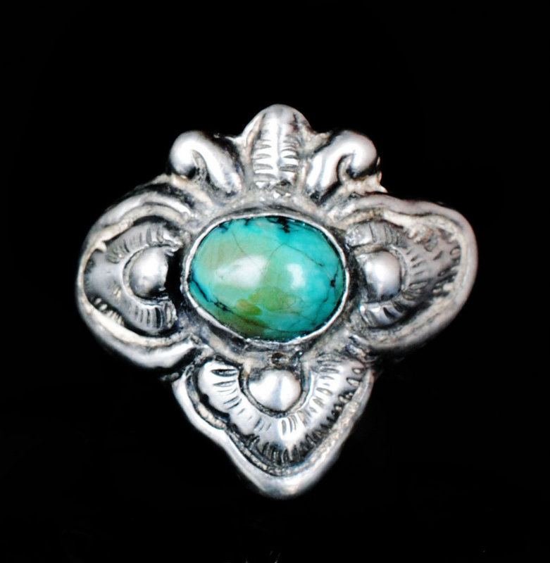 OLD MATL-esque MEXICAN SILVER TURQUOISE MOTH RING
