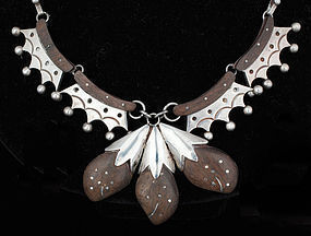 RARE 50s ABEL J. MEXICAN SILVER and ROSEWOOD NECKLACE