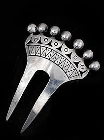 DECO TAXCO MEXICAN SILVER REPOUSE CROWN HAIR COMB